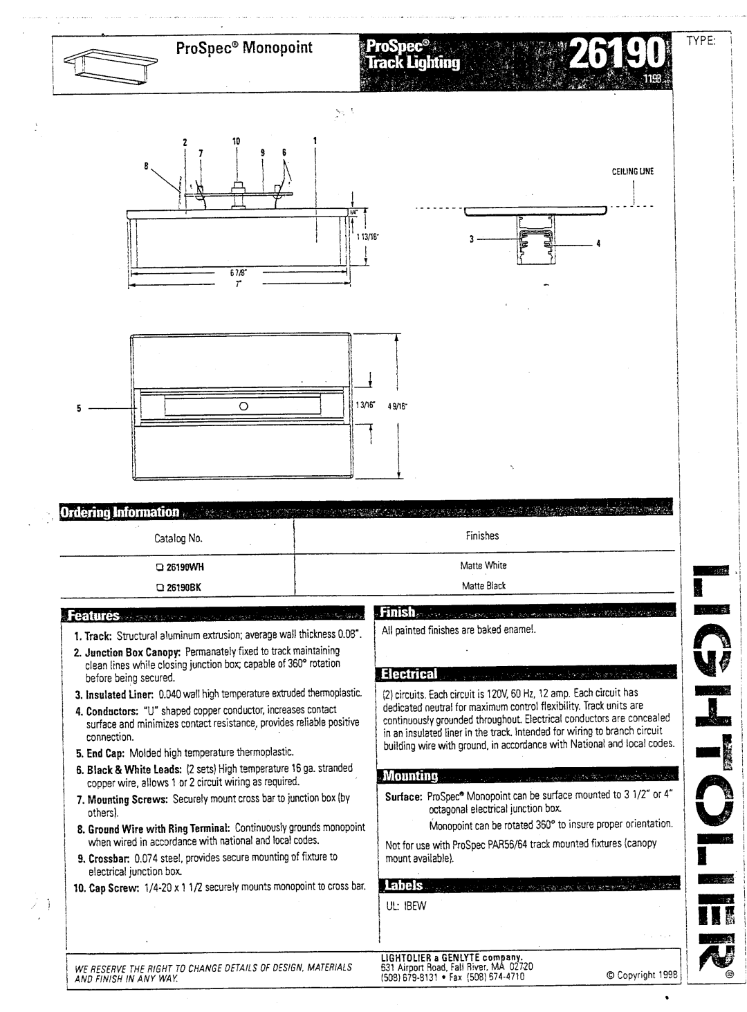 Lightolier 26190 manual 