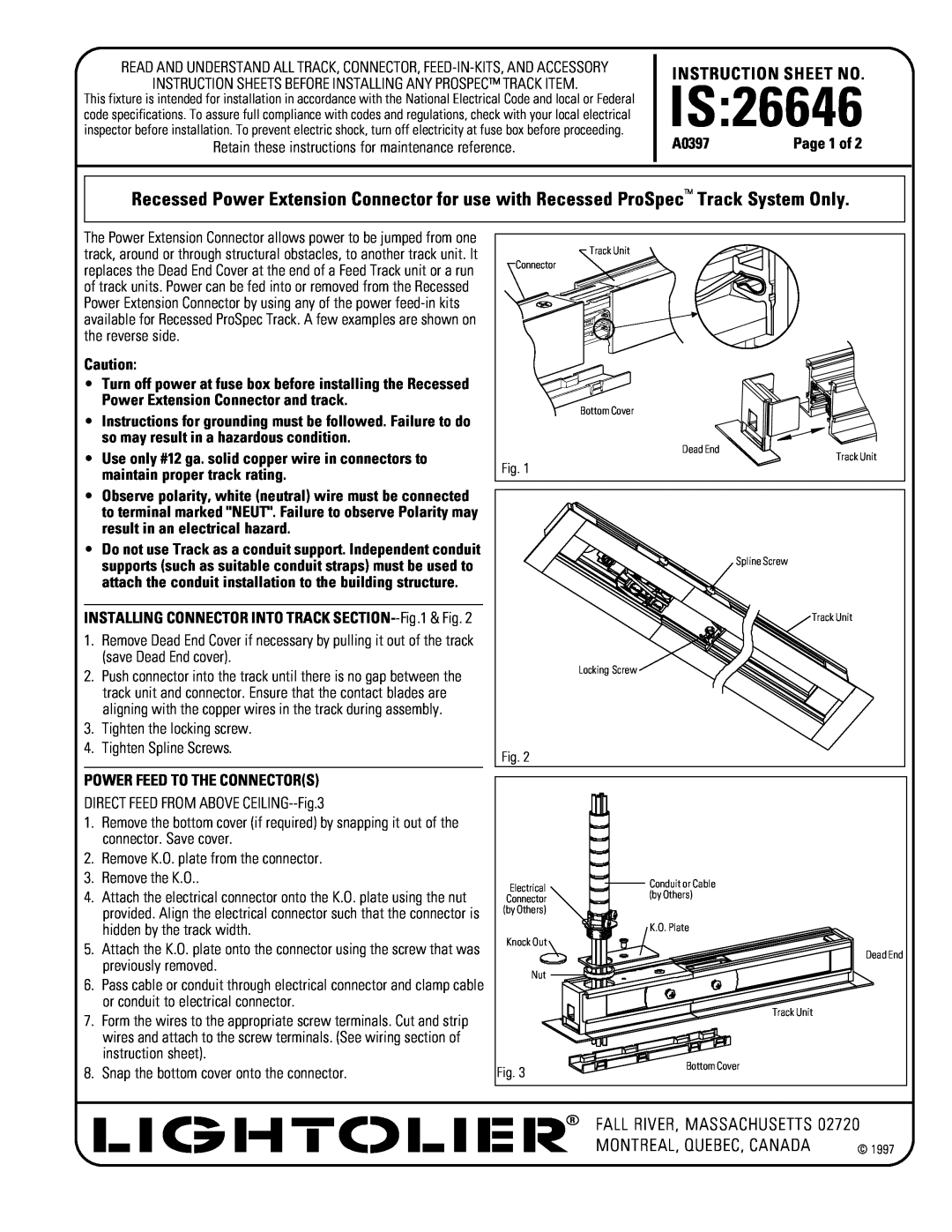 Lightolier 26646 instruction sheet Is, Instruction Sheet No, Fall River, Massachusetts 