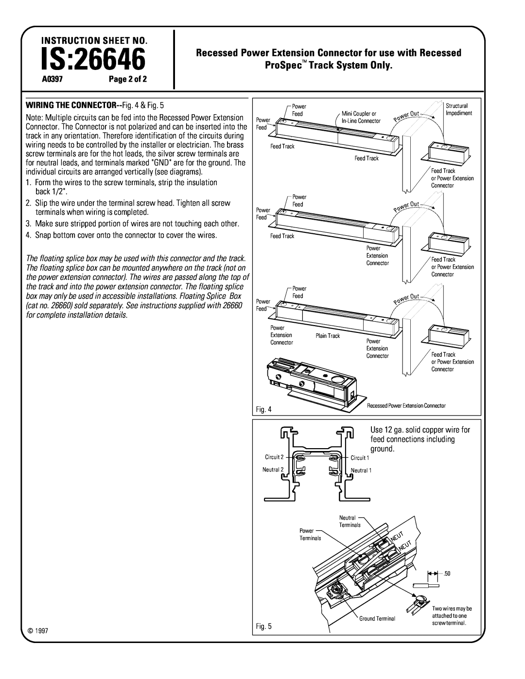 Lightolier 26646 instruction sheet ProSpec Track System Only, Is, Instruction Sheet No, A0397, WIRING THE CONNECTOR-- & Fig 