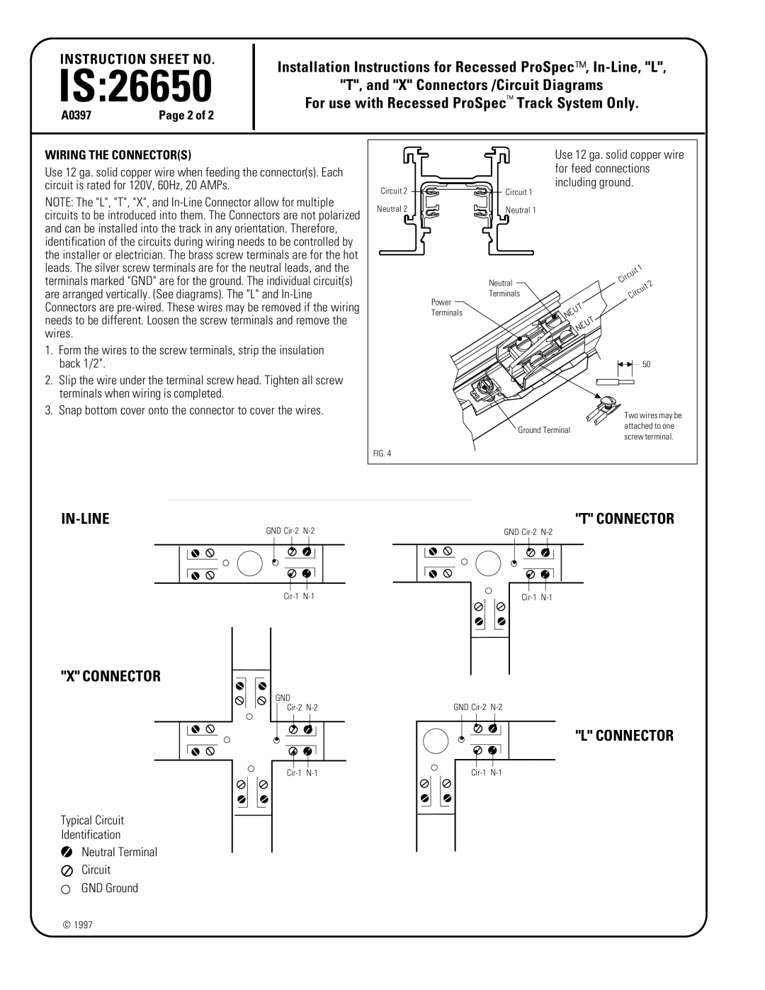 Lightolier 26650 instruction sheet IN-LINE Connector, Wiring the Connectors 