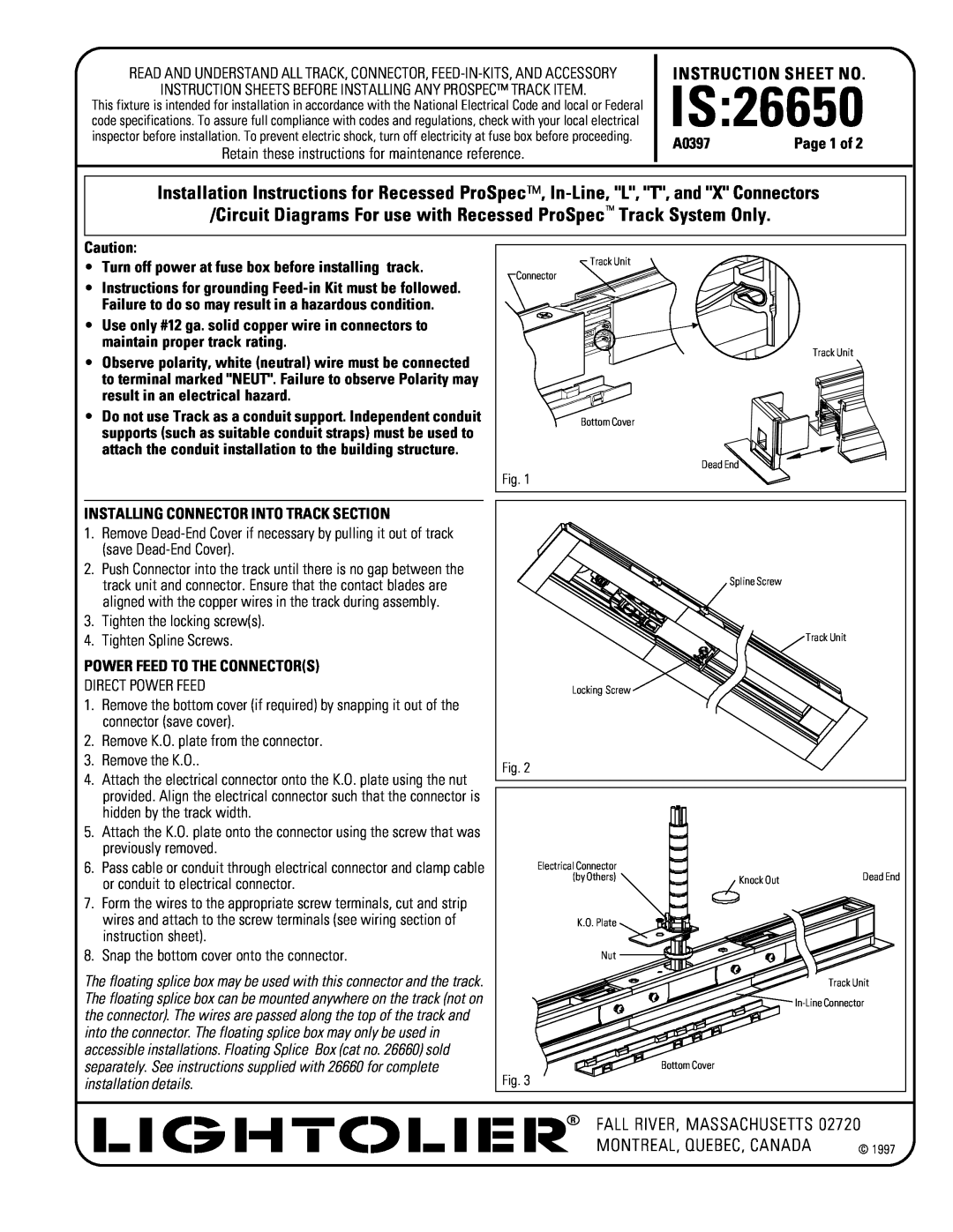 Lightolier instruction sheet IS26650, Instruction Sheet No, A0397, Turn off power at fuse box before installing track 
