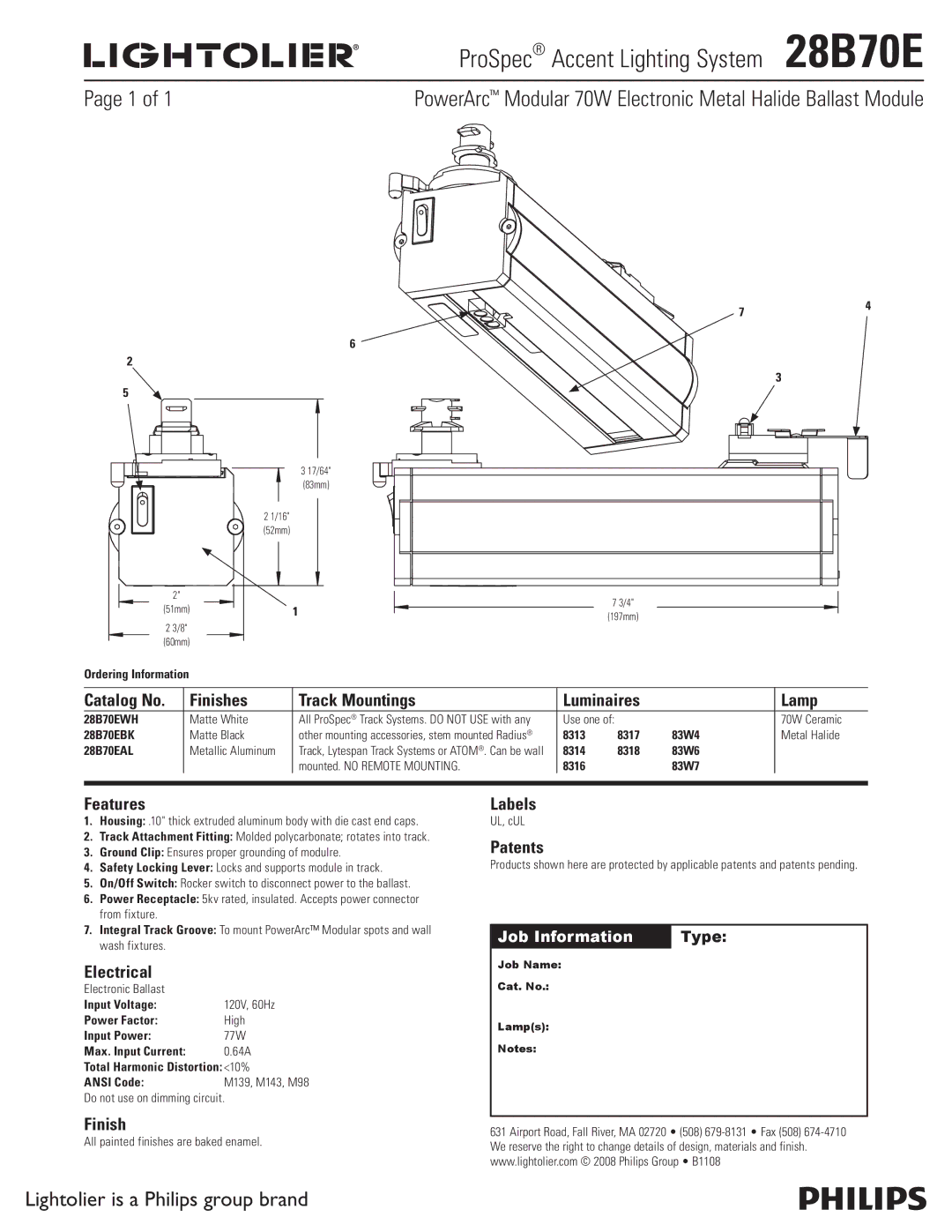 Lightolier manual ProSpec Accent Lighting System 28B70E, Lightolier is a Philips group brand 