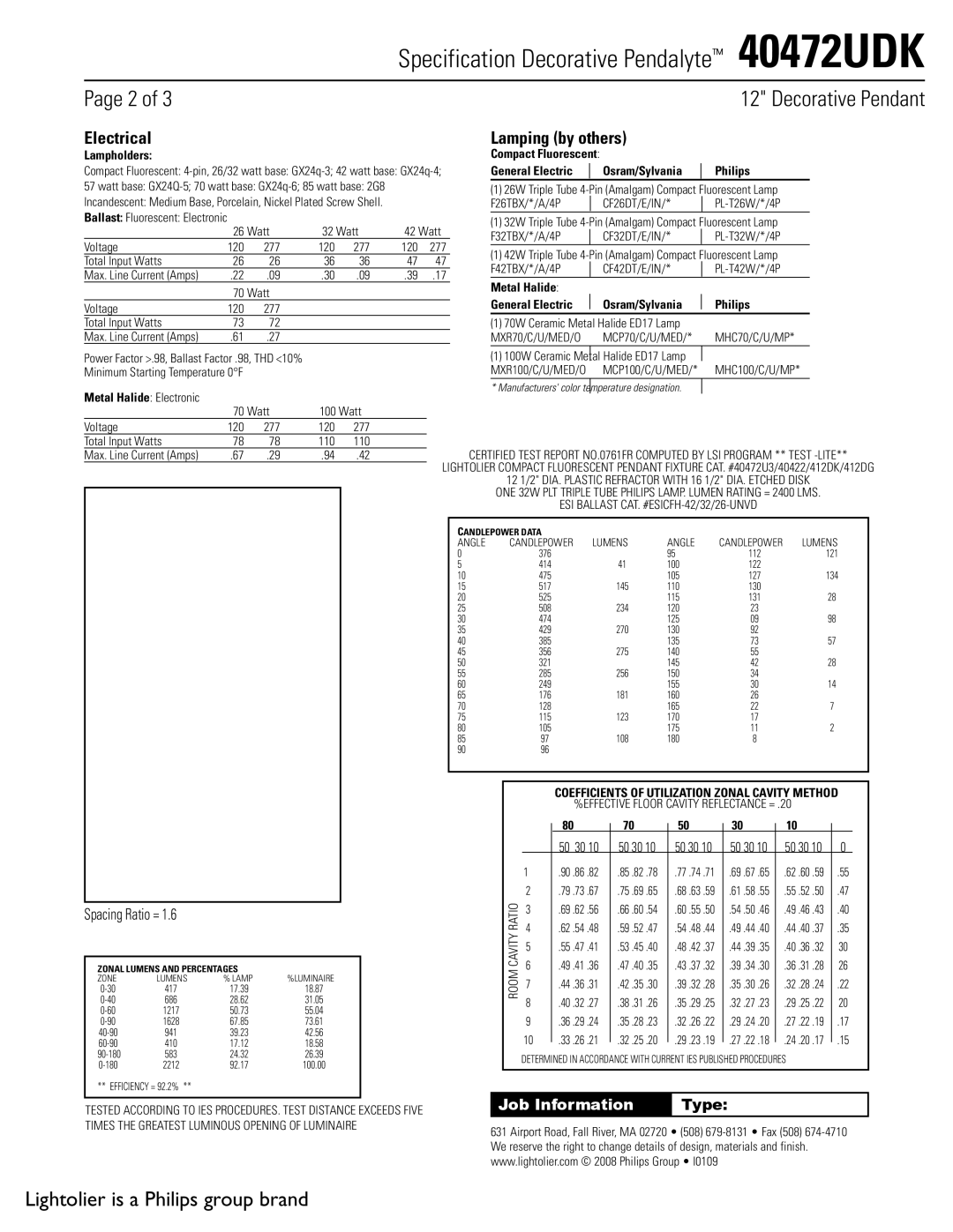 Lightolier 40472UDK specifications Electrical, Lamping by others 