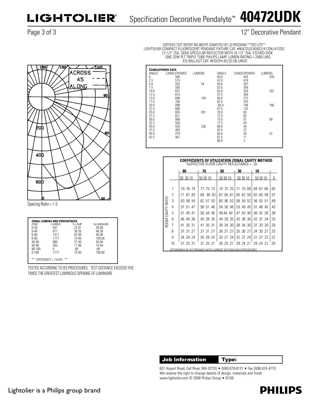 Lightolier specifications Specification Decorative Pendalyte 40472UDK 