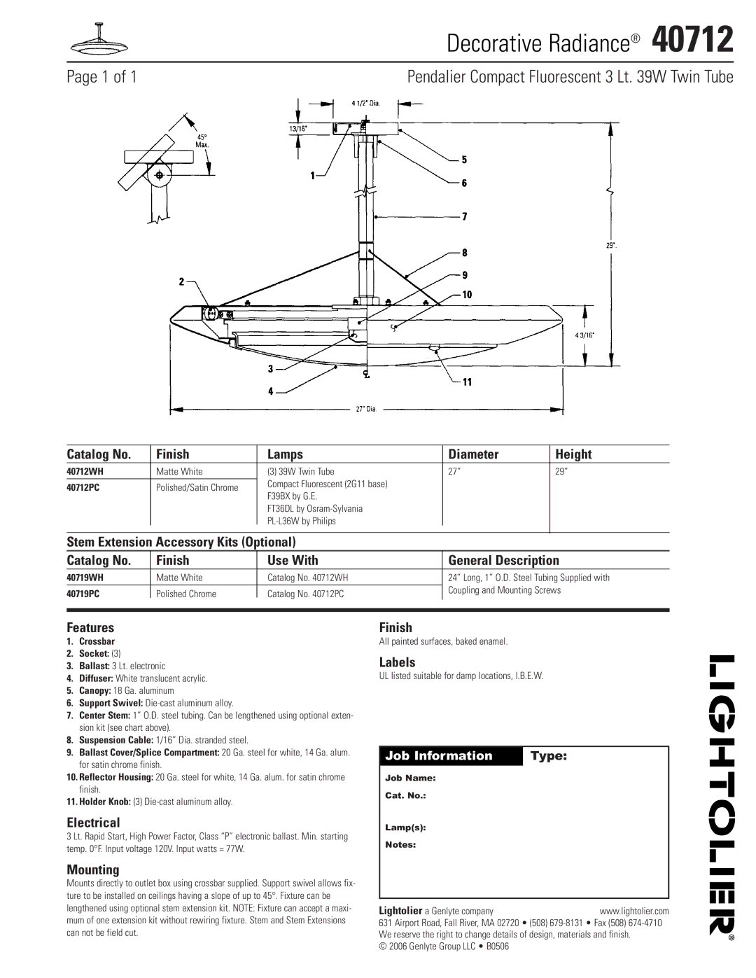 Lightolier 40712 manual Decorative Radiance 