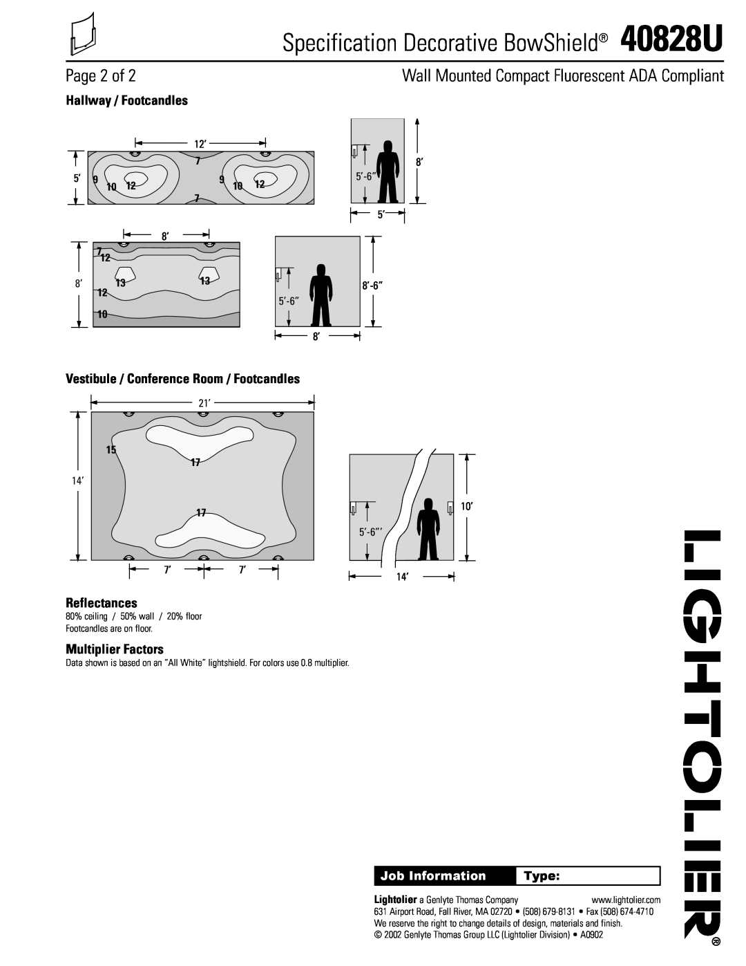 Lightolier Page 2 of, Specification Decorative BowShield 40828U, Wall Mounted Compact Fluorescent ADA Compliant, Type 