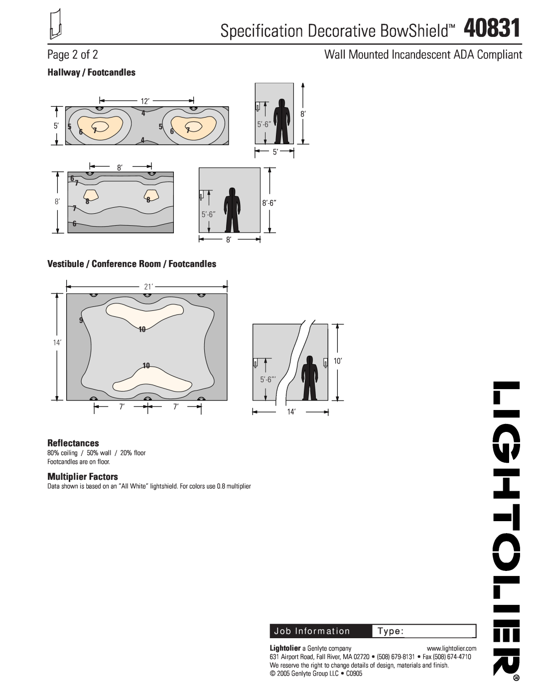 Lightolier 40831 Page 2 of, Hallway / Footcandles, Vestibule / Conference Room / Footcandles, Reflectances, Type, 5’-6” 