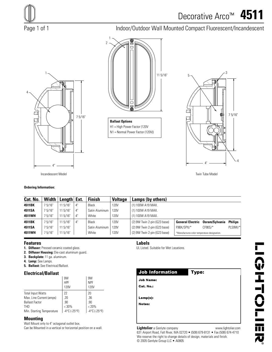 Lightolier 4511 manual Decorative Arco 