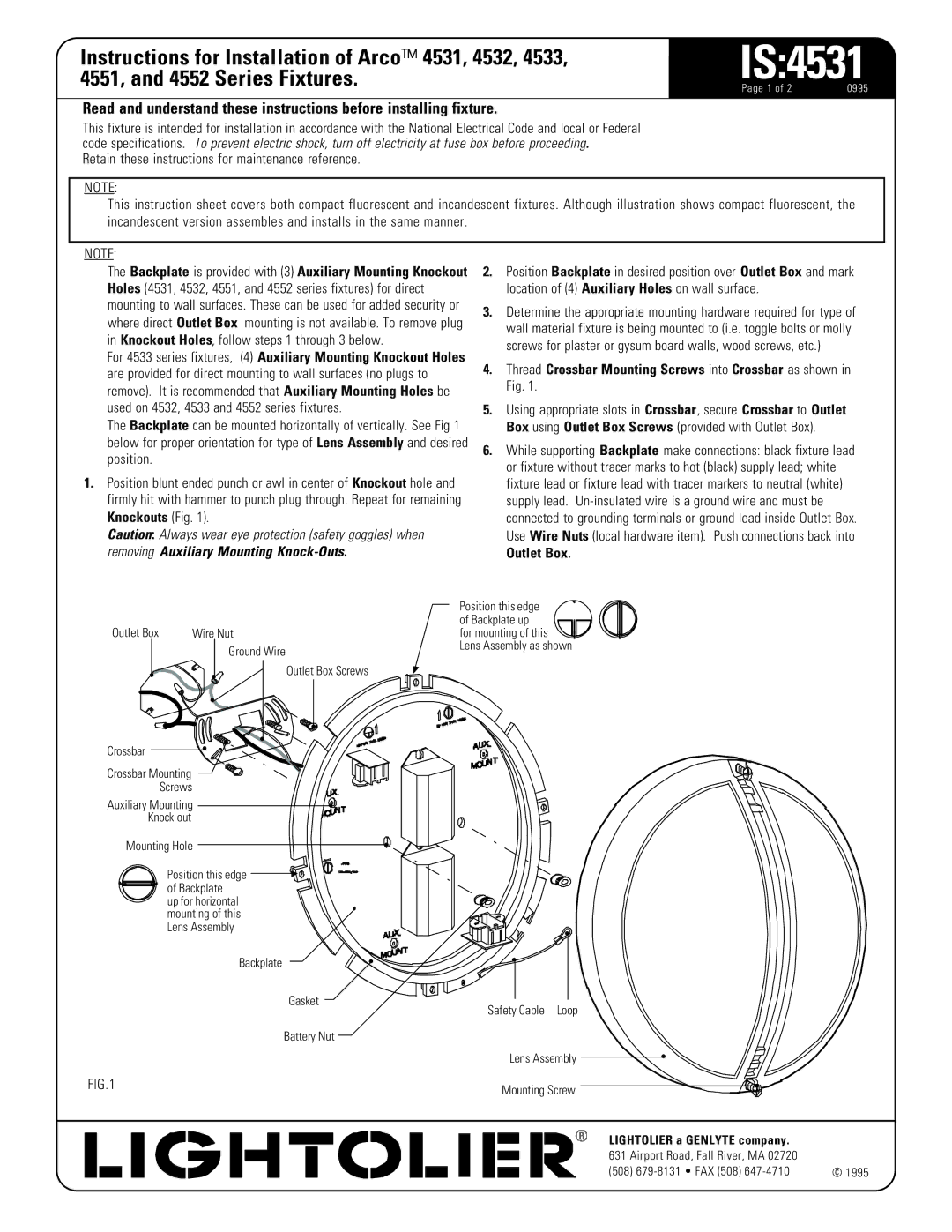 Lightolier 4532, 4552 series, 4551 specifications IS4531 