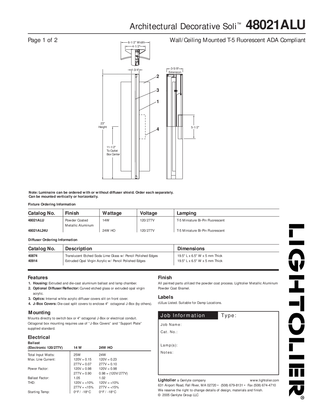 Lightolier dimensions Page 1 of, Architectural Decorative Soli 48021ALU 