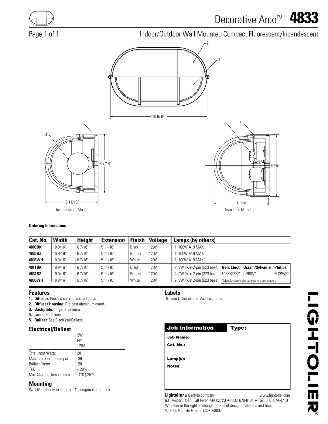 Lightolier 4833 manual Decorative Arco 