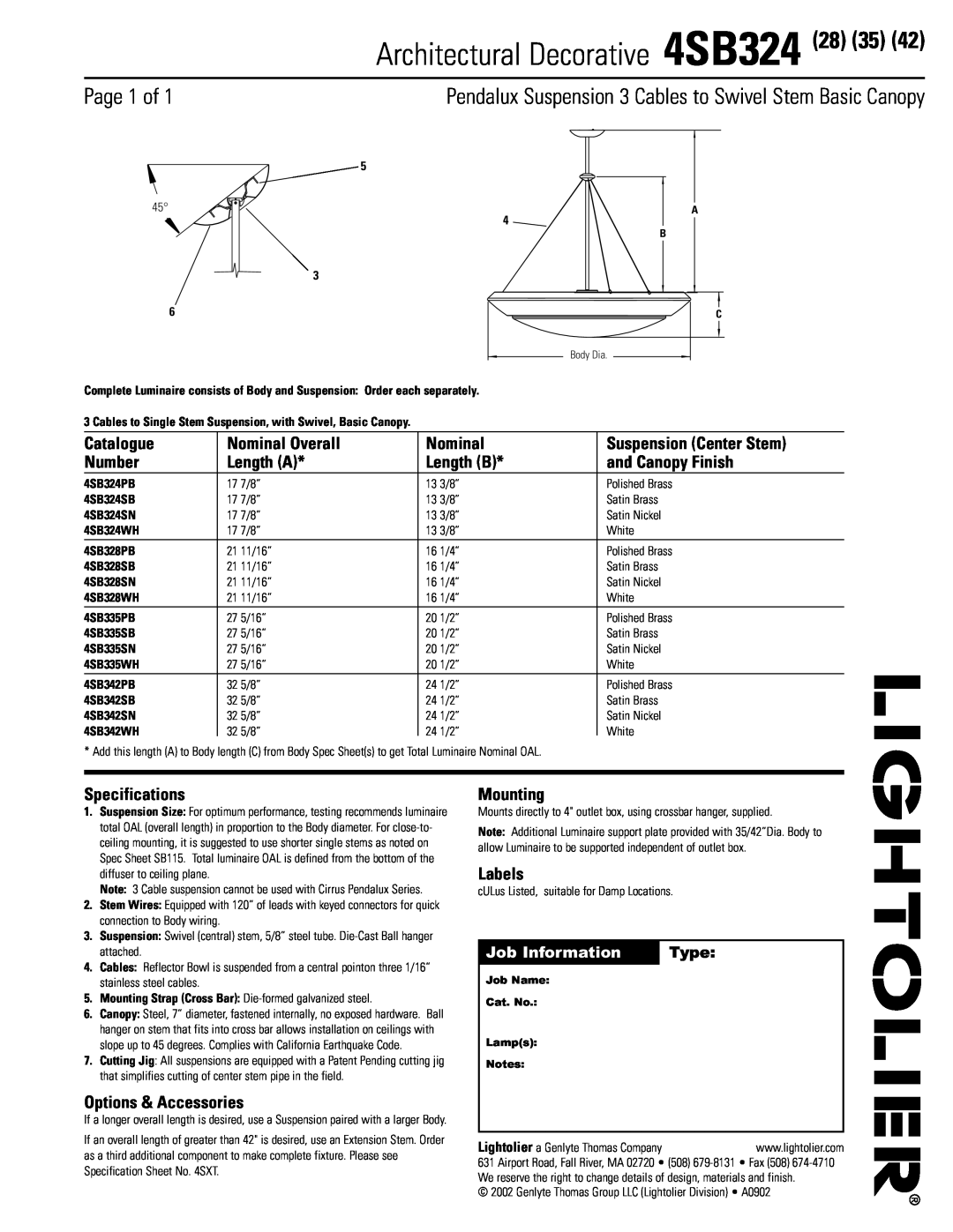 Lightolier 4SB324 specifications Page 1 of 