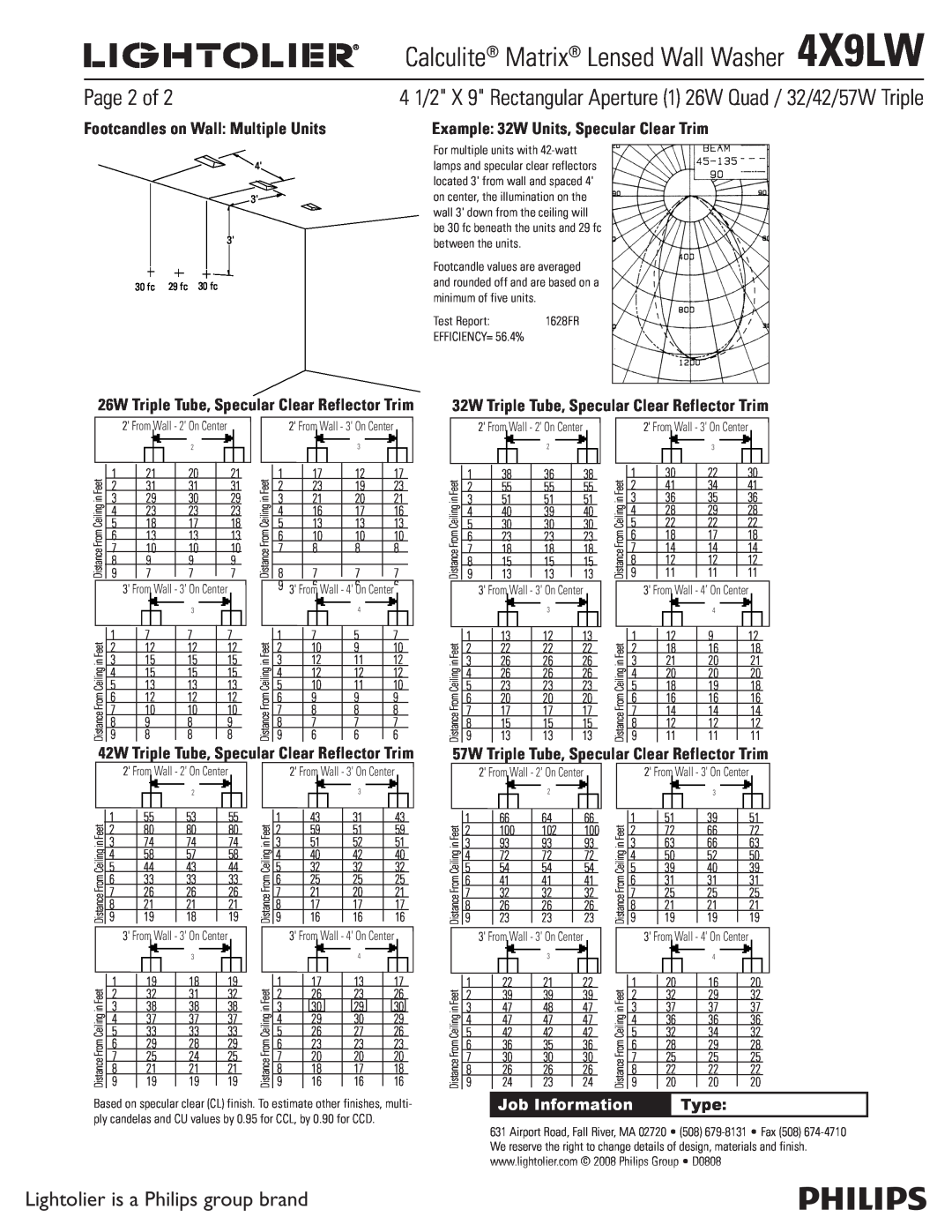 Lightolier Page 2 of, Calculite Matrix Lensed Wall Washer 4X9LW, Lightolier is a Philips group brand, Job Information 