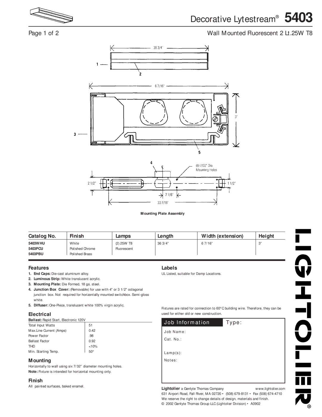 Lightolier 5403 manual Decorative Lytestream 