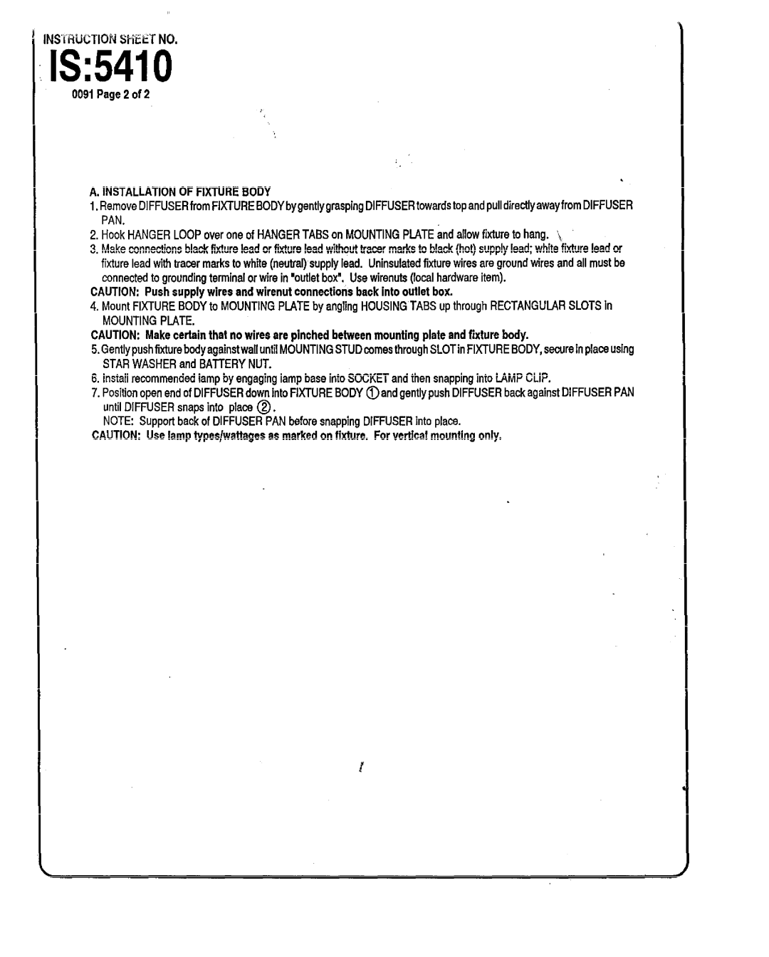 Lightolier 5411, 5414, 5410 instruction sheet IS541O, Nsiruction Sheet no, Pan, Mounting Piate 