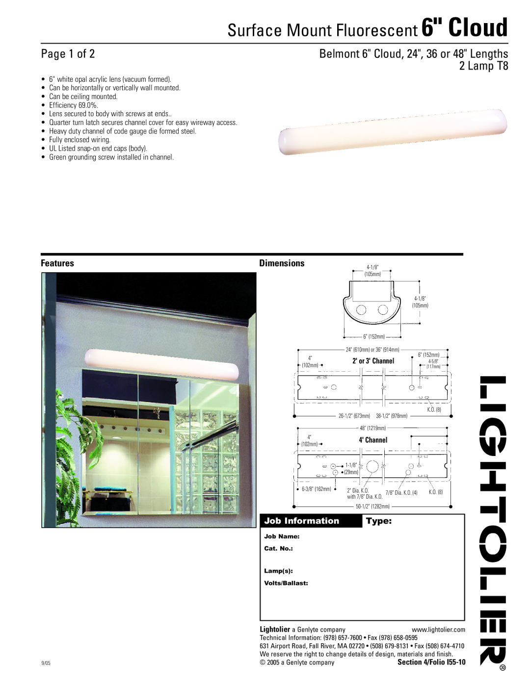 Lightolier 6 Cloud dimensions Surface Mount Fluorescent 6 Cloud, Features 