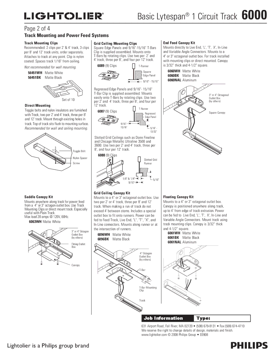 Lightolier 6000 specifications Track Mounting and Power Feed Systems 