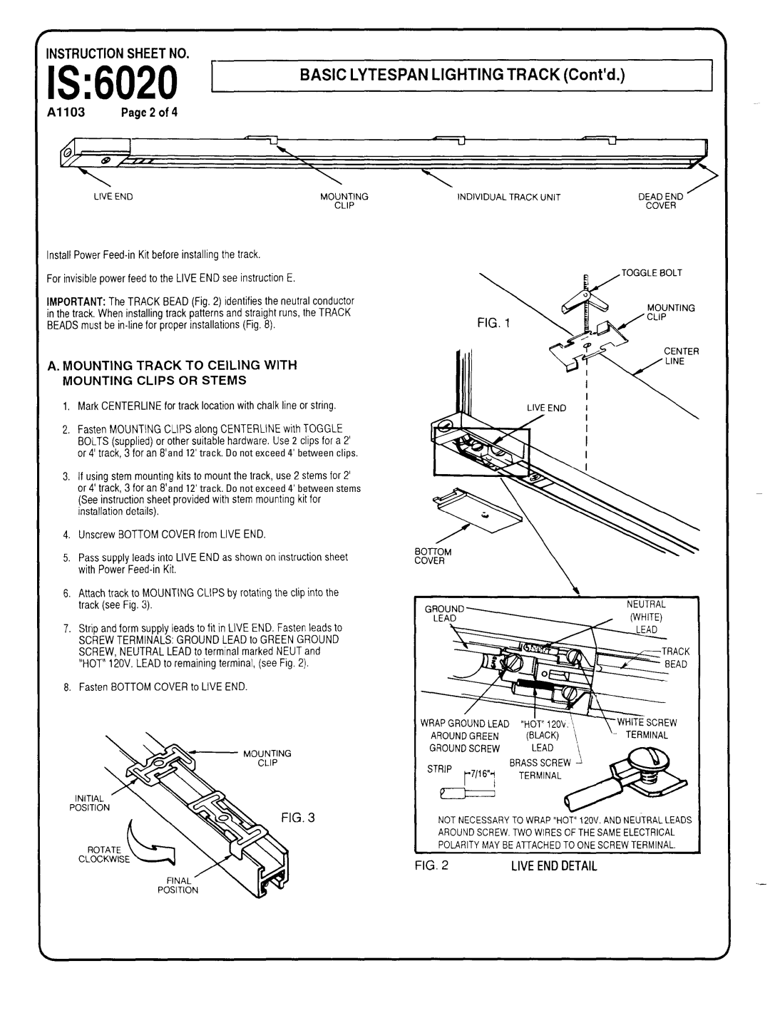 Lightolier 6020T installation instructions A1103 