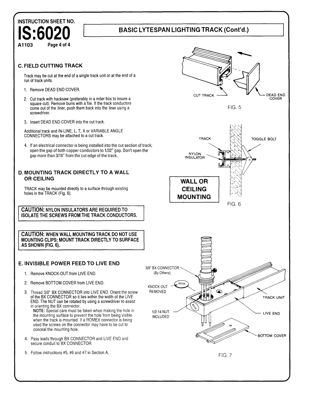 Lightolier 6020T installation instructions A1103 