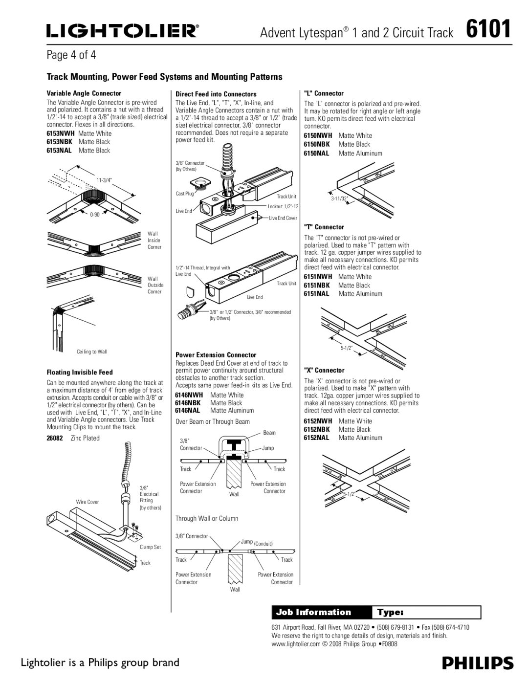 Lightolier 6101 manual Track Mounting, Power Feed Systems and Mounting Patterns 