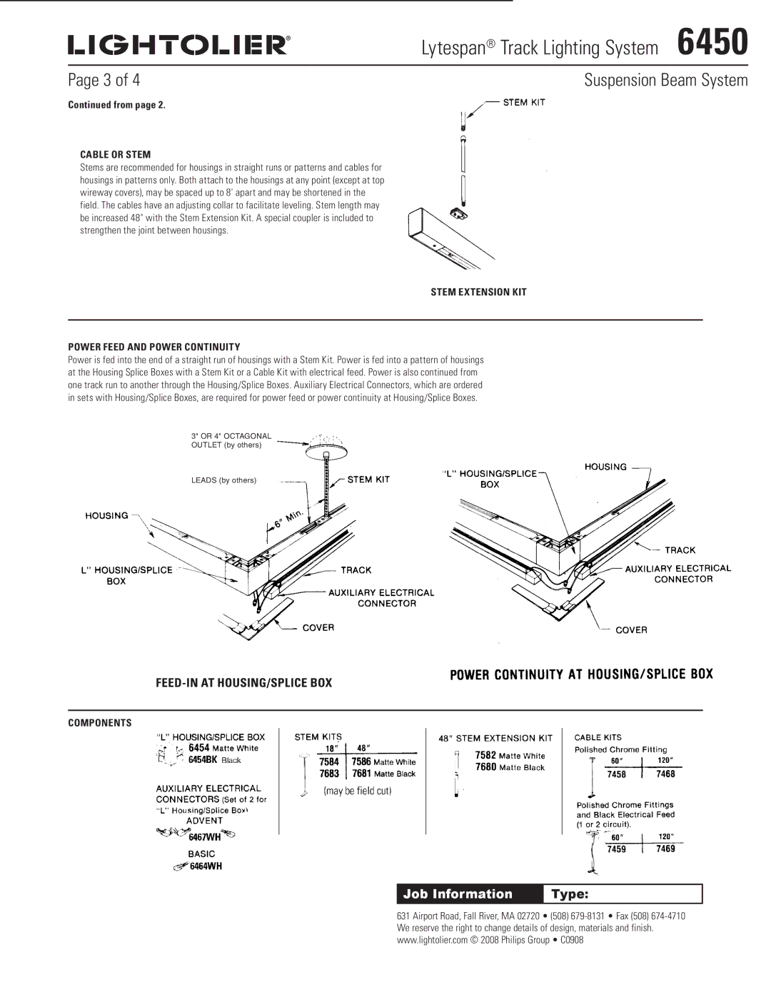 Lightolier 6450 specifications Lytespan Track Lighting System, Suspension Beam System 