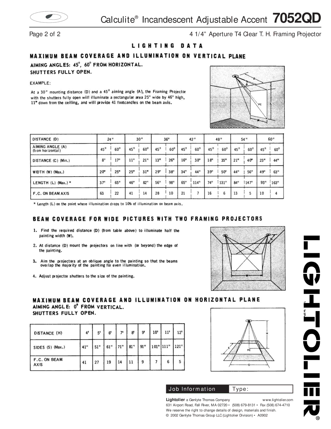 Lightolier manual Calculite Incandescent Adjustable Accent 7052QD 