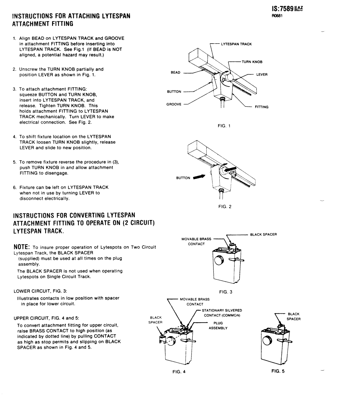 Lightolier 7589AZ instruction sheet Attachment Fitting, Supplied must be used at all times on the PIU9 