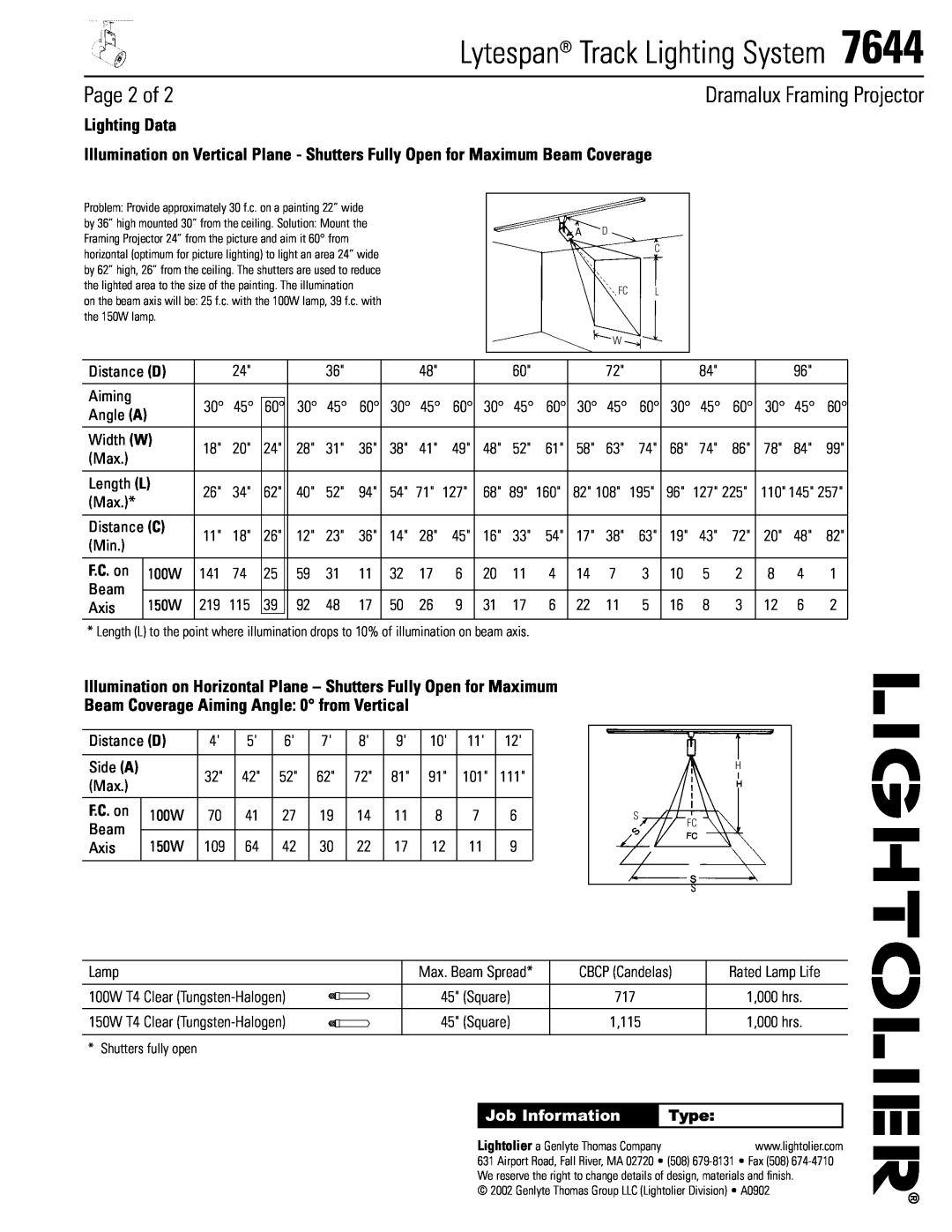 Lightolier 7644 manual Page 2 of, Lytespan Track Lighting System 