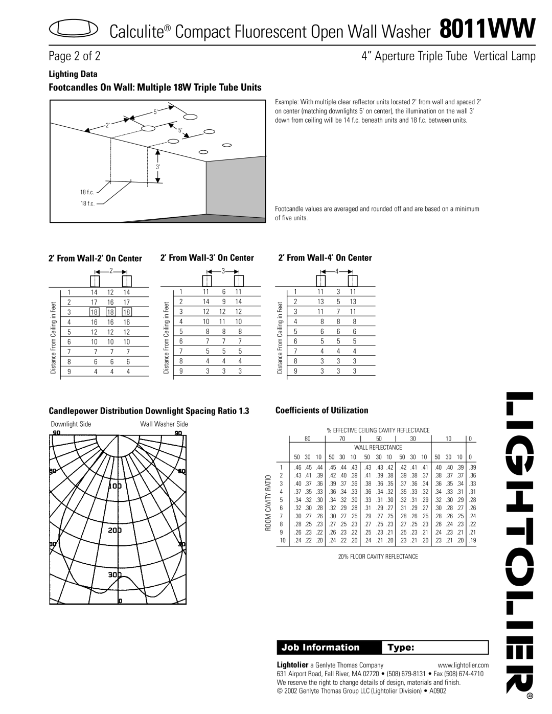 Lightolier specifications Calculite Compact Fluorescent Open Wall Washer 8011WW 