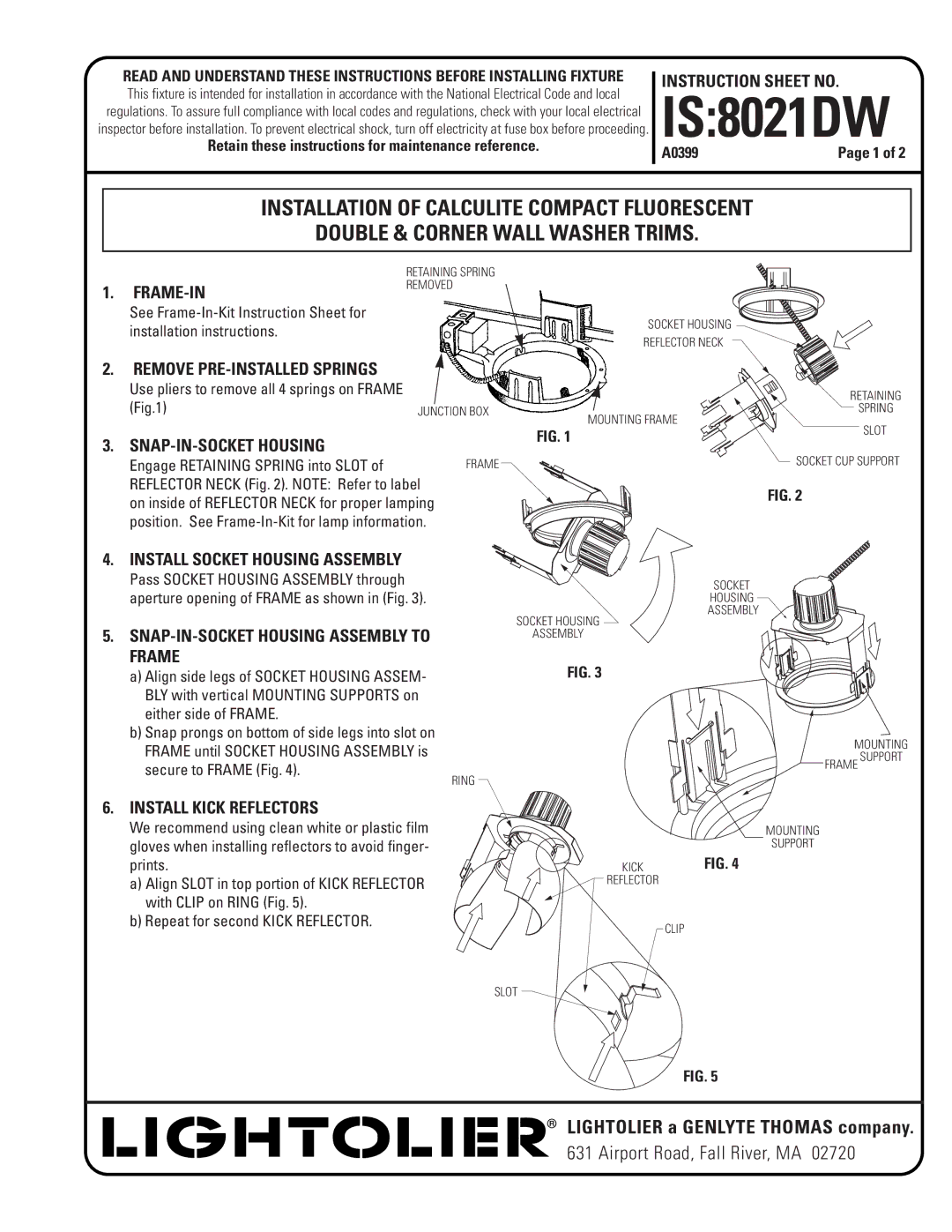 Lightolier instruction sheet IS8021DW 