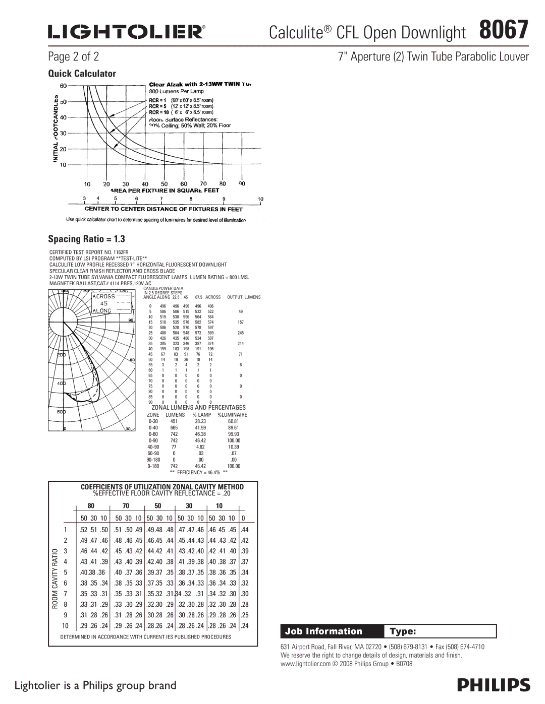 Lightolier 8067 specifications Quick Calculator Spacing Ratio = 