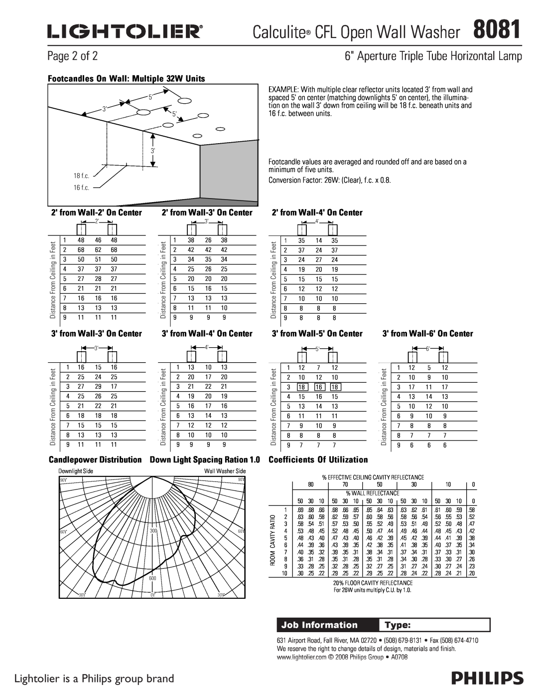 Lightolier Aperture Triple Tube Horizontal Lamp, Page 2 of, Calculite CFL Open Wall Washer8081, from Wall-4On Center 