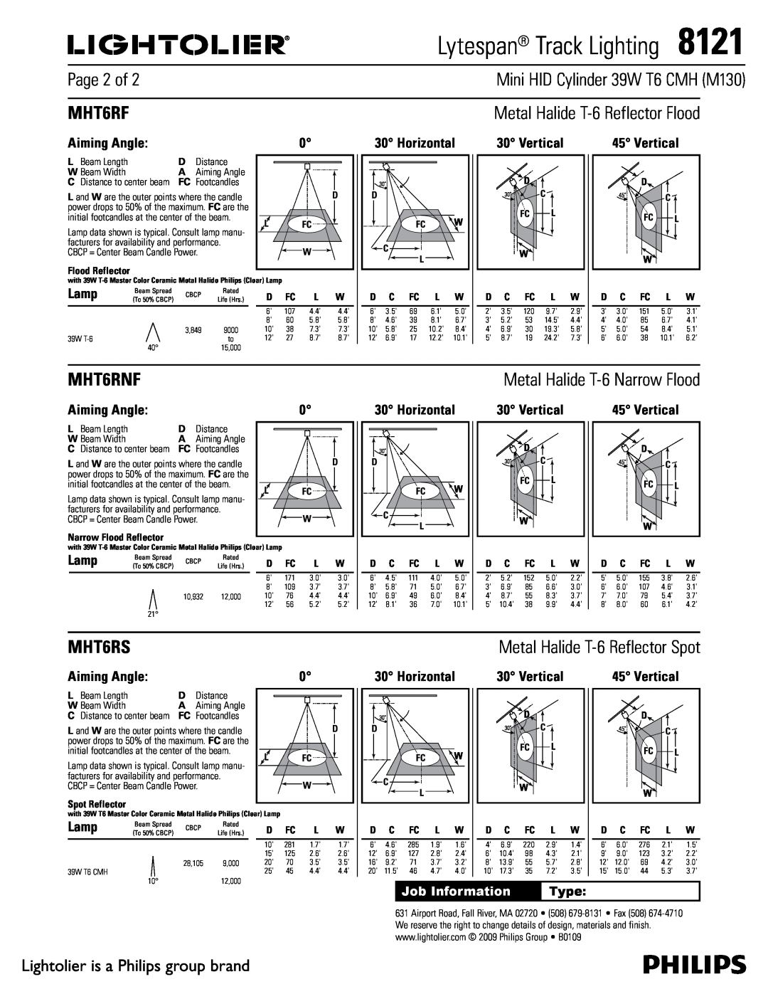 Lightolier manual MHT6RF, MHT6RNF, MHT6RS, Page 2 of, Lytespan Track Lighting8121, Mini HID Cylinder 39W T6 CMH M130 