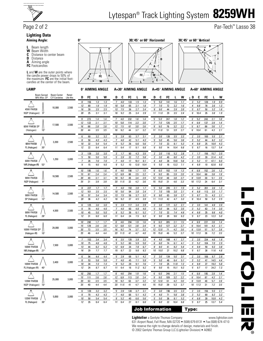 Lightolier 8259WH specifications 