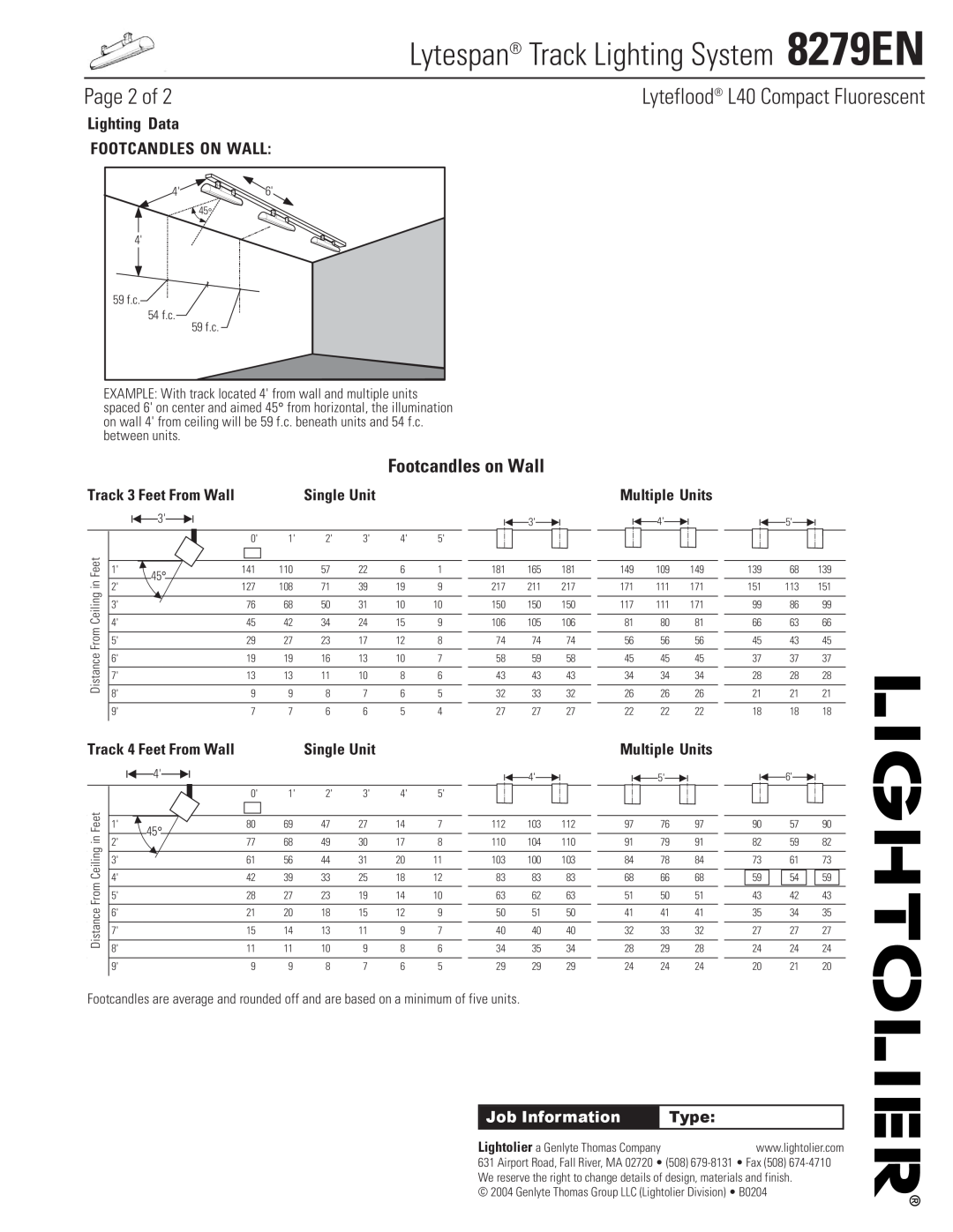 Lightolier Page 2 of, Multiple Units, Lytespan Track Lighting System 8279EN, Lyteflood L40 Compact Fluorescent, Type 