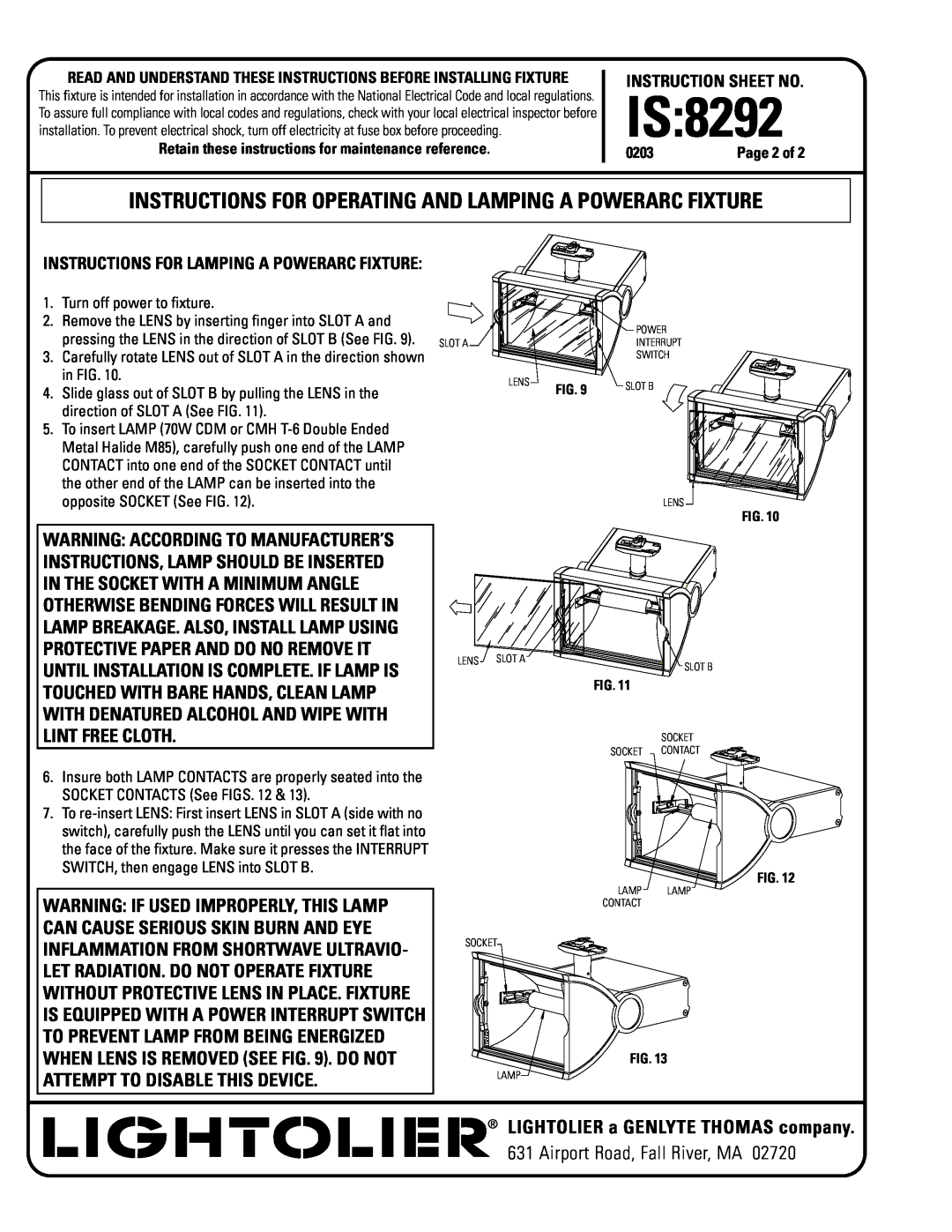 Lightolier 8292 instruction sheet Instructions For Lamping A Powerarc Fixture, Is, Instruction Sheet No 