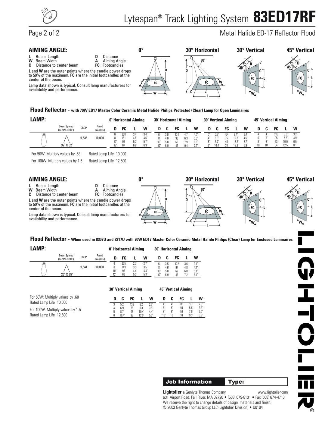 Lightolier manual Lytespan Track Lighting System 83ED17RF, Page 2 of 