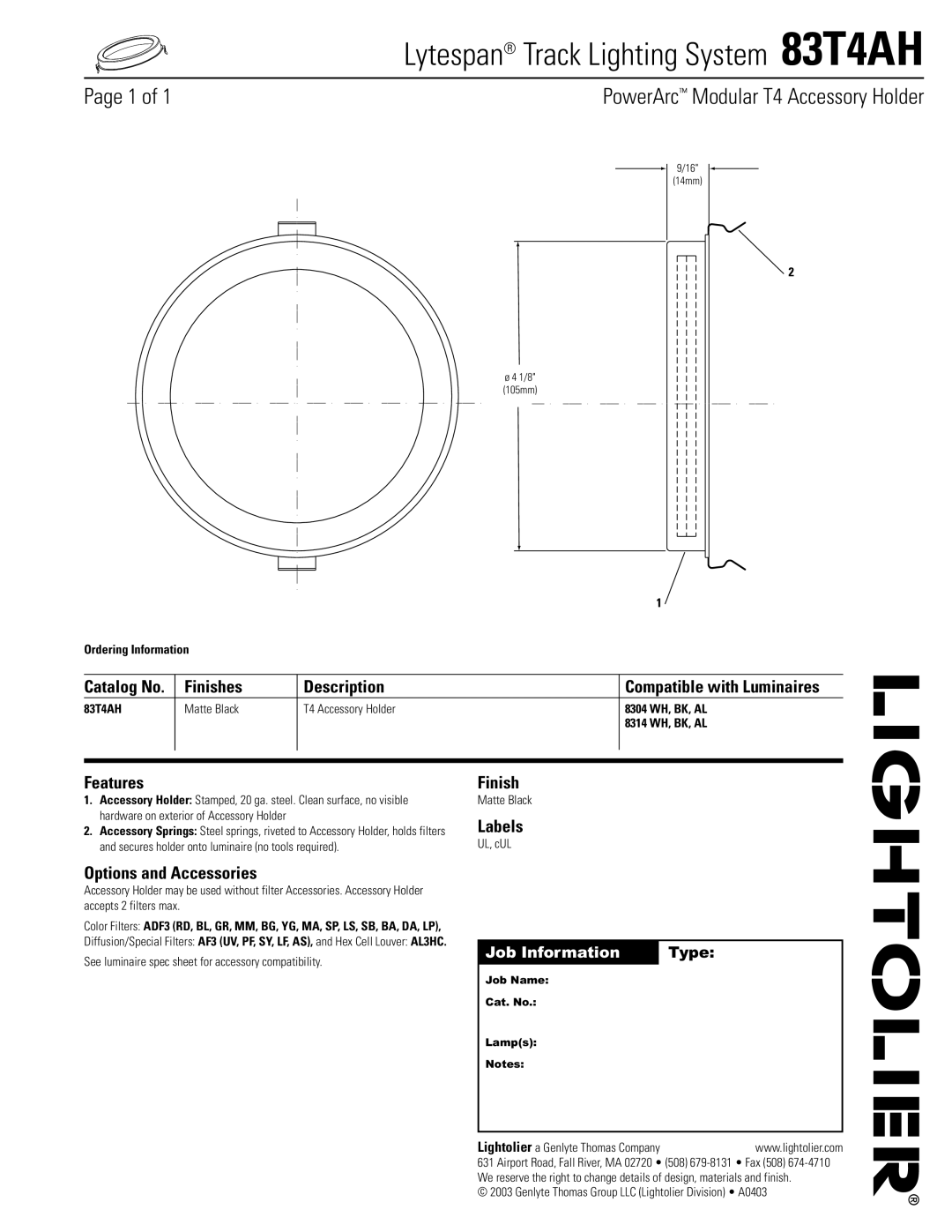 Lightolier manual Lytespan Track Lighting System 83T4AH 