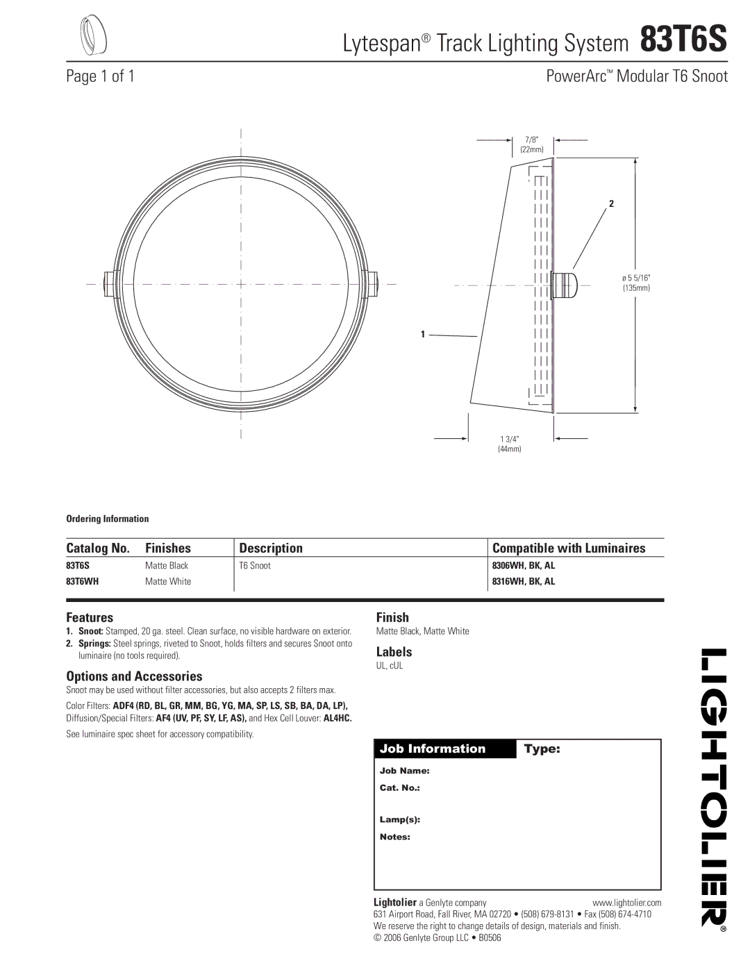 Lightolier manual Lytespan Track Lighting System 83T6S 