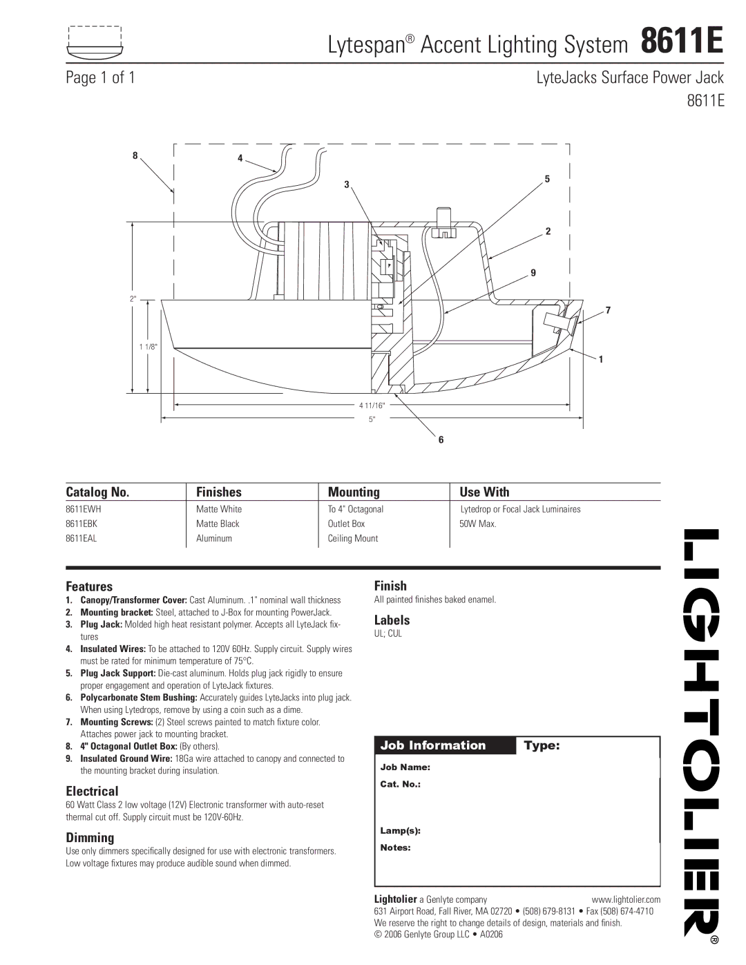Lightolier manual Lytespan Accent Lighting System 8611E 