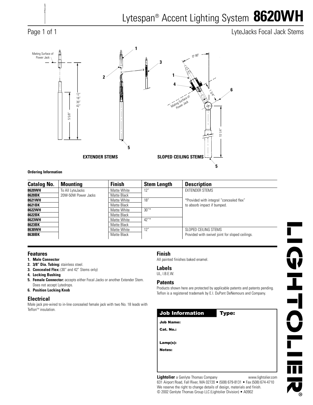 Lightolier manual Lytespan Accent Lighting System 8620WH 