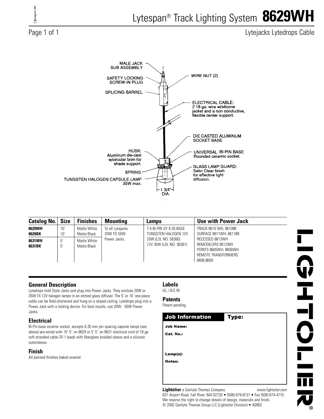 Lightolier manual Lytespan Track Lighting System 8629WH 