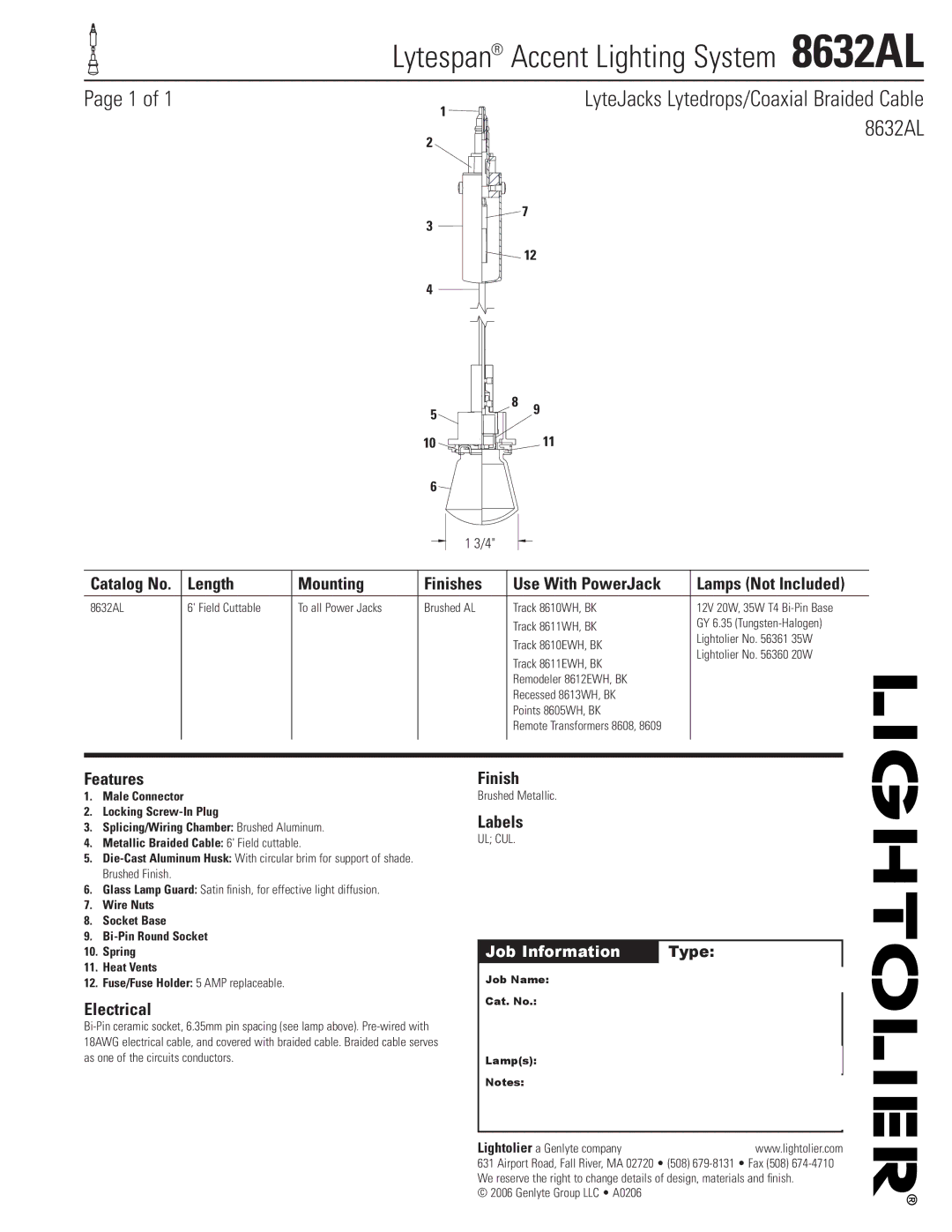 Lightolier manual Lytespan Accent Lighting System 8632AL 