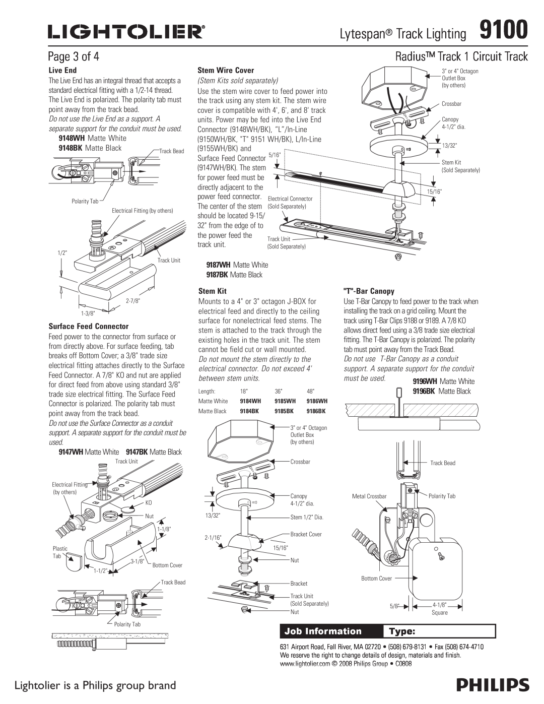 Lightolier Page 3 of, Radius Track 1 Circuit Track, Lightolier is a Philips group brand, Lytespan Track Lighting9100 