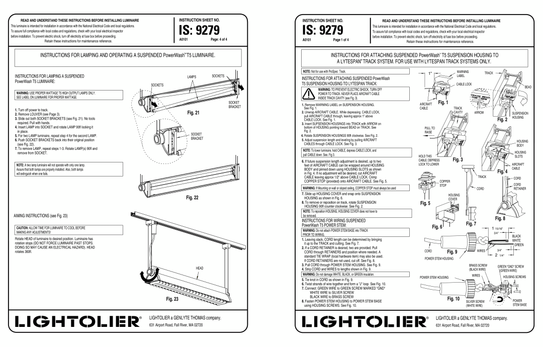 Lightolier 9279 instruction sheet Fig. Fig 