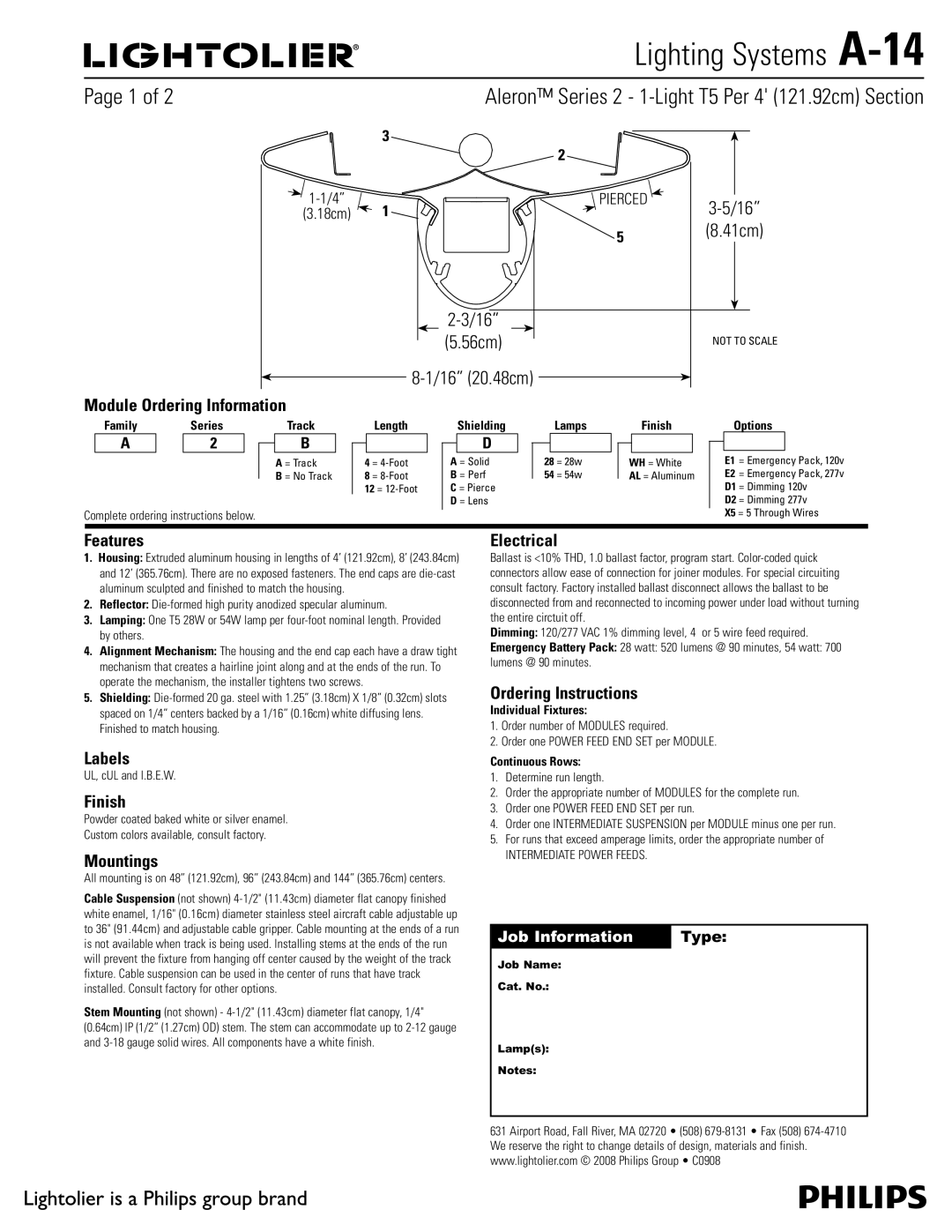 Lightolier A-14 manual Module Ordering Information, Features, Labels, Finish, Mountings, Electrical, Ordering Instructions 