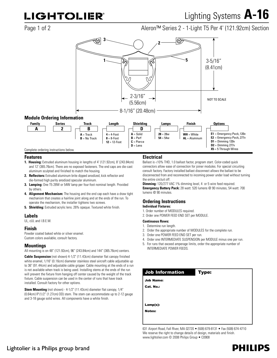 Lightolier A-16 manual Module Ordering Information, Features, Labels, Finish, Mountings, Electrical, Ordering Instructions 