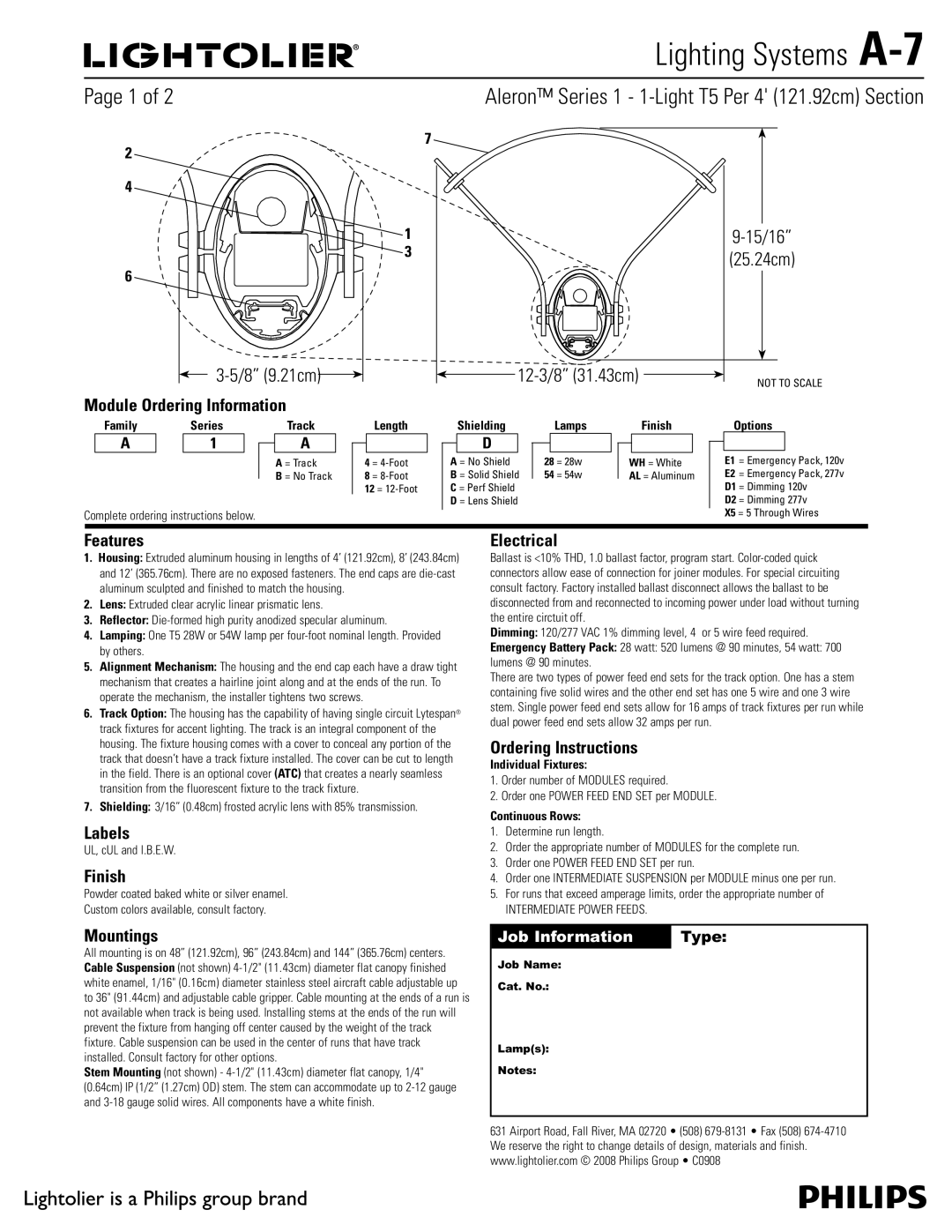 Lightolier A-7 manual Module Ordering Information, Features, Labels, Finish, Electrical, Ordering Instructions, Mountings 