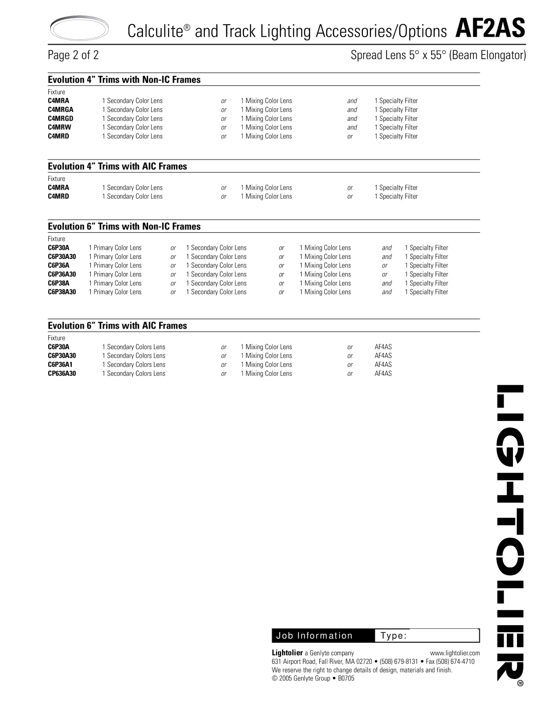 Lightolier AF2AS manual Evolution 4 Trims with AIC Frames, Evolution 6 Trims with Non-IC Frames, Type 