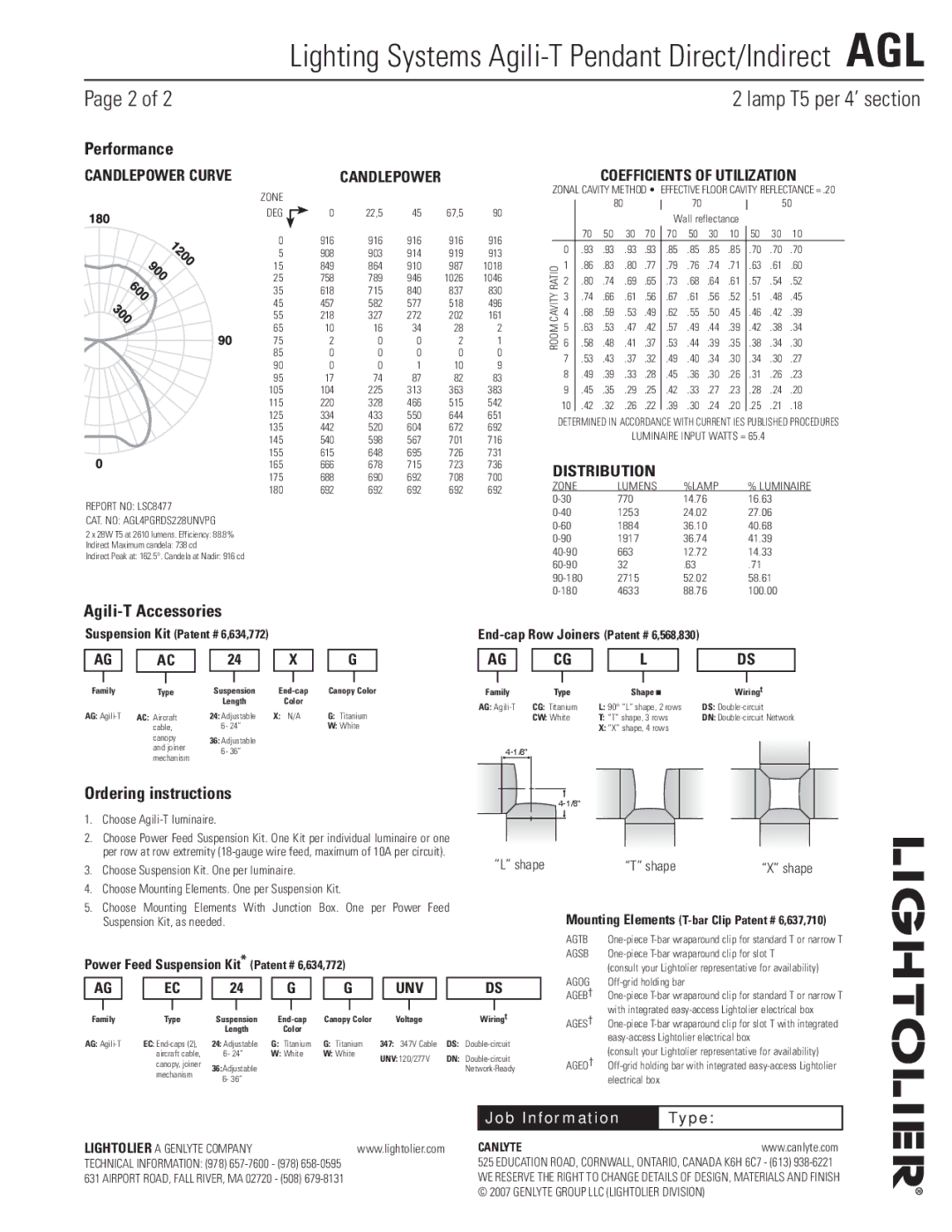 Lightolier AGL manual Performance, Agili-T Accessories, Ordering instructions 